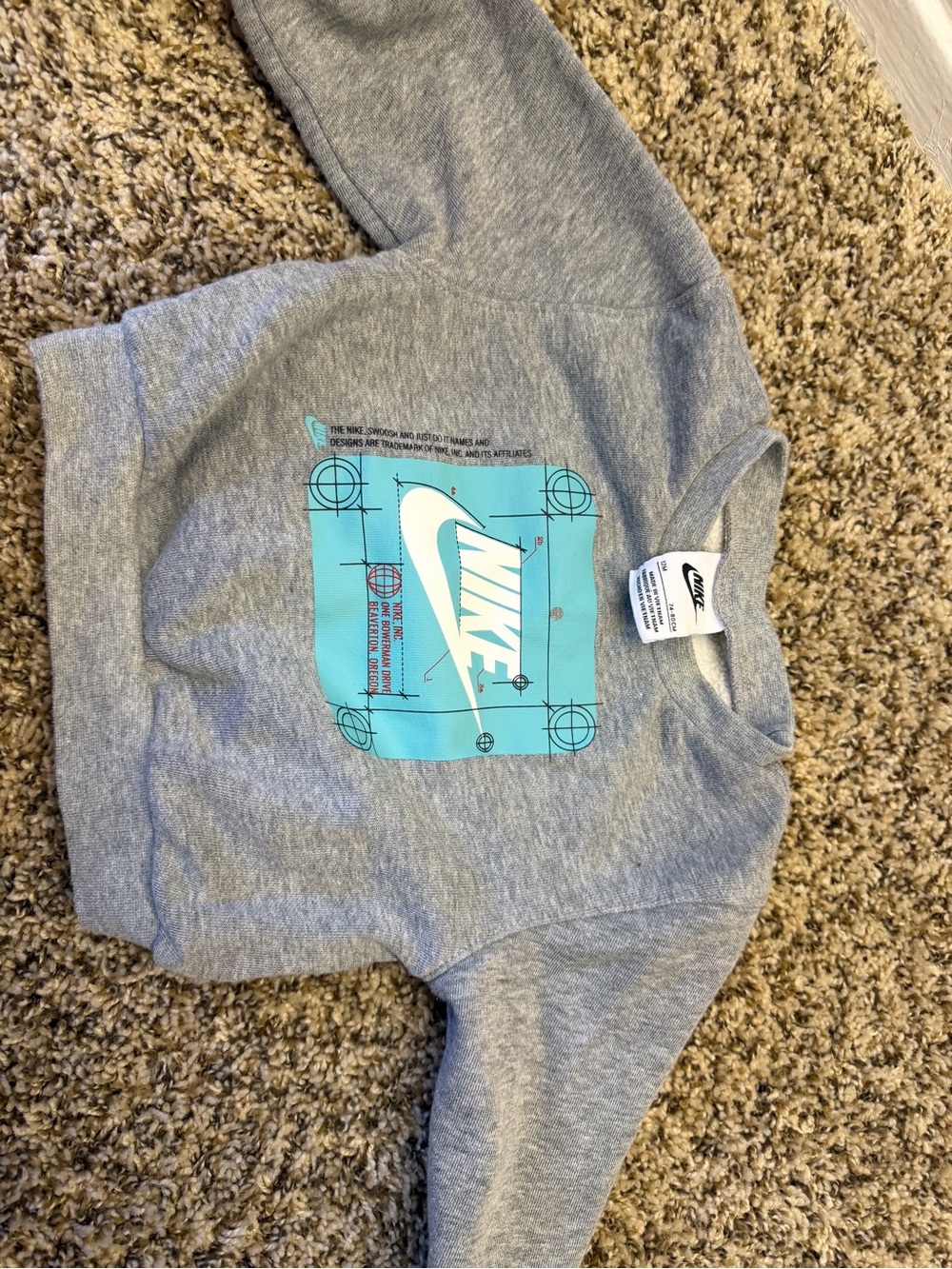 Nike Kids Gray Sweatshirt with Teal Graphic and White Swoosh